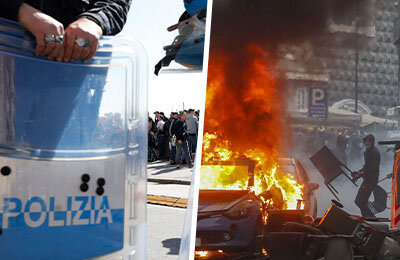 Горящие машины, конфликты с полицией – фанам «Айнтрахта» запрещали ехать в Неаполь, но они все равно там